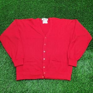 Vintage 70s Kings-Road MOD Cardigan Large 22x26 Red